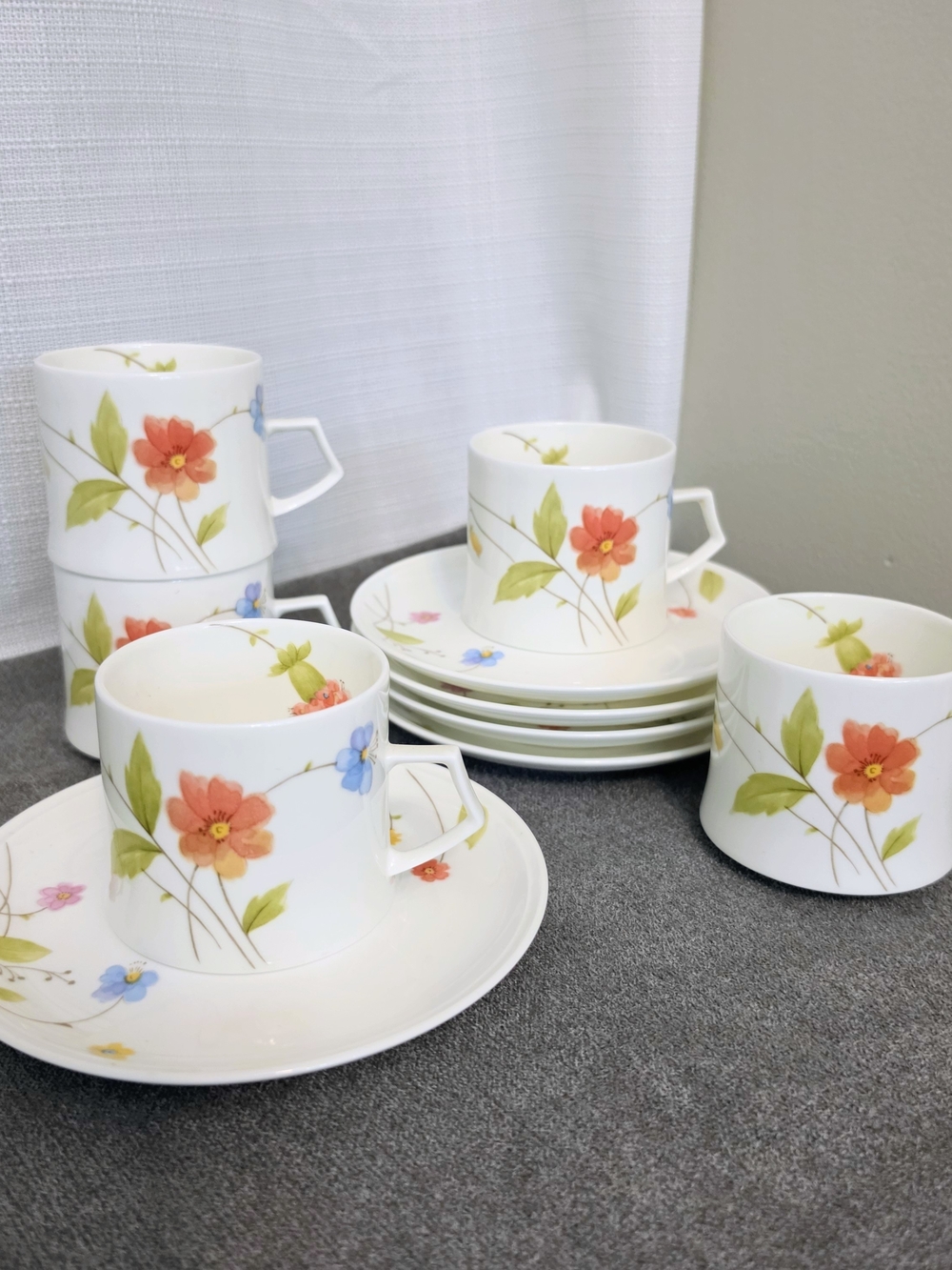 Vtg Mikasa Just Flowers Coffee Cup Saucer Set Of 5 A4182 Flowers 8oz Japan